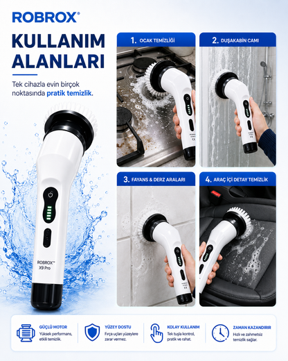 ROBROX™ X9 Pro – Yeni Nesil Elektrikli Temizlik Fırçası 9 Başlıklı