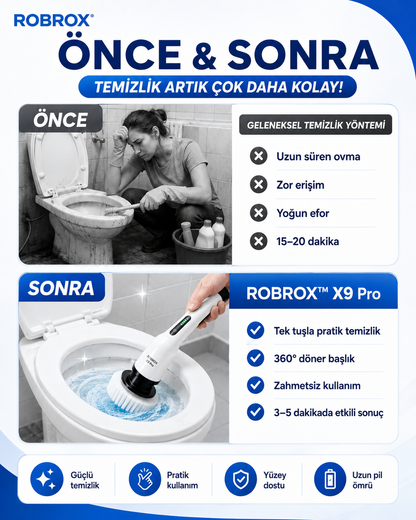 ROBROX™ X9 Pro – Yeni Nesil Elektrikli Temizlik Fırçası 9 Başlıklı