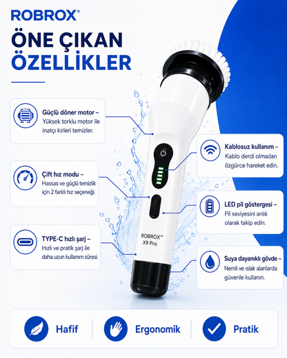 ROBROX™ X9 Pro – Yeni Nesil Elektrikli Temizlik Fırçası 9 Başlıklı