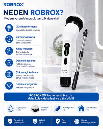 ROBROX™ X9 Pro – Yeni Nesil Elektrikli Temizlik Fırçası 9 Başlıklı